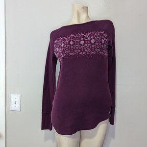 Eddie Bauer Faux Embroidered Purple Long Sleeve Thermal M EUC